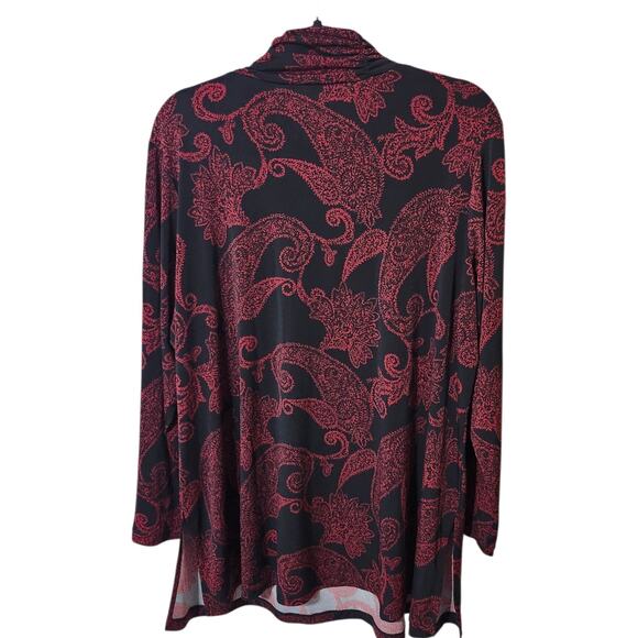 Susan Graver QVC 1X Black mock Neck Blouse Red pattern long sleeve Stretch - Picture 7 of 8